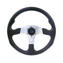 SPORTS STEERING WHEEL 350mm BLACK with SILVER SPOKES