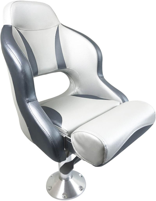 Admiral Compact Flip-Up Helmsman Seat - Light Grey Carbon Fibre & Dark Grey Carbon Fibre Pattern