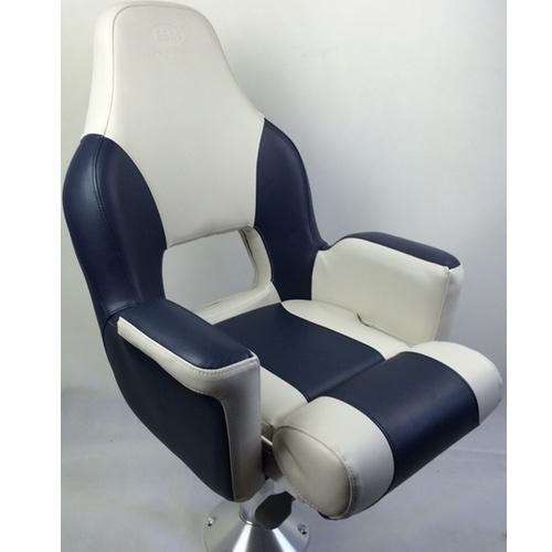 Deluxe Flip-Up Helmsman Seat - Very Light Grey & Dark Blue