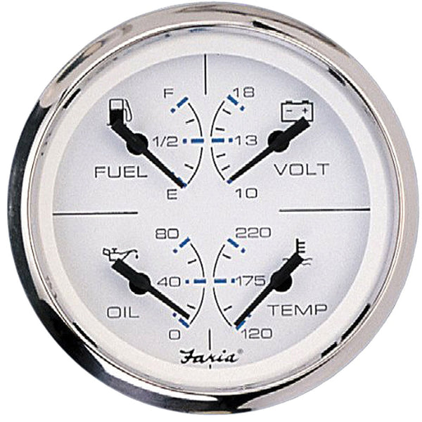 Faria Combo Chesapeake SS White 4" 4 in 1 - Temp, Fuel, Amps and Oil Pressure