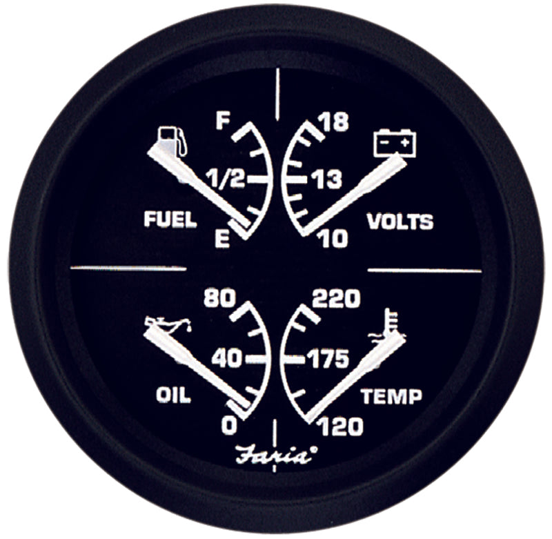 Faria Combo Euro Black 4" 4 in 1 - Temp, Fuel, Amps and Oil Pressure-CASSELL MARINE-Cassell Marine