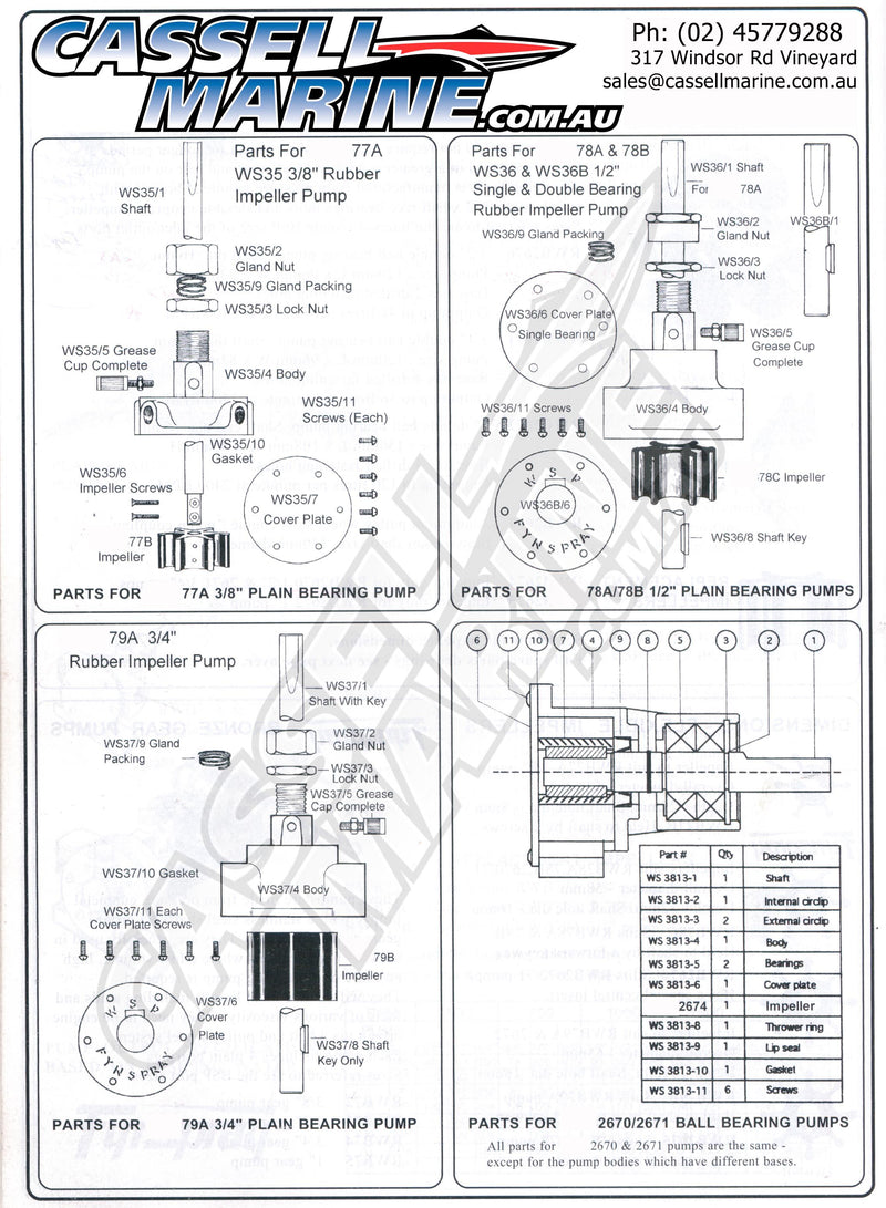 Fynspray Water Pump Spare Parts-RWB-Cassell Marine