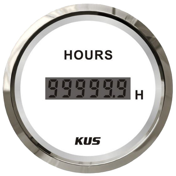 KUS Hour Meter Gauge - Digital, White & Stainless Steel-KUS Gauges-Cassell Marine