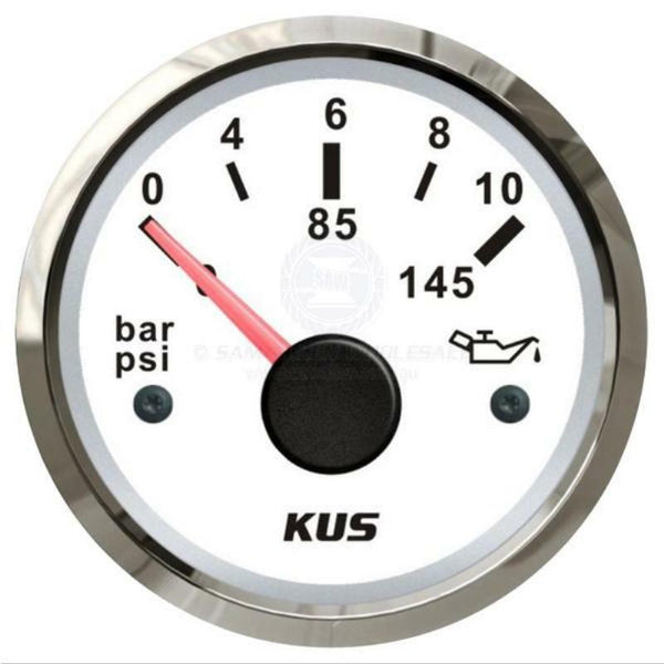 KUS Oil Pressure Gauge - White & Stainless