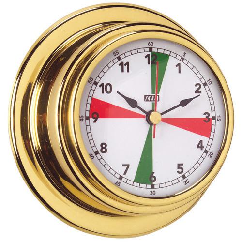 Radio Room Clock With Red & Green Radio Silence Zones - Polished Brass - 70mm