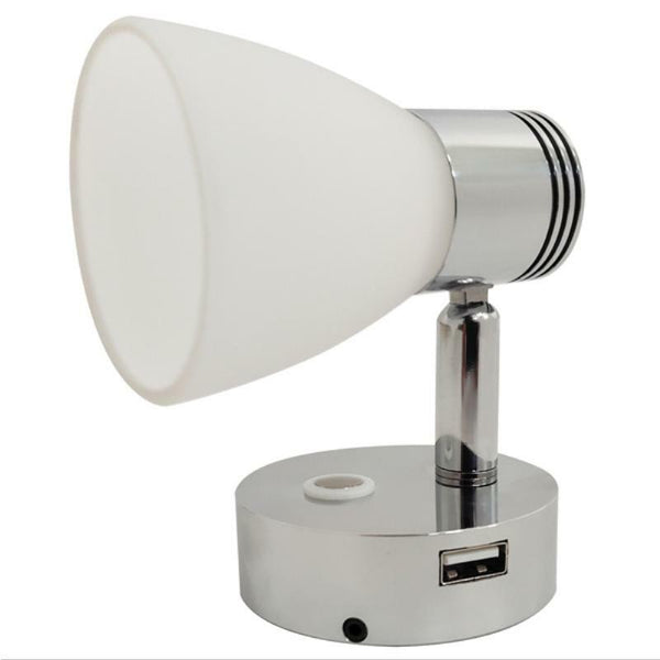 Relaxn LED Bulkhead Reading Light with USB Outlet Chrome / White Housing Head-Relaxn-Cassell Marine