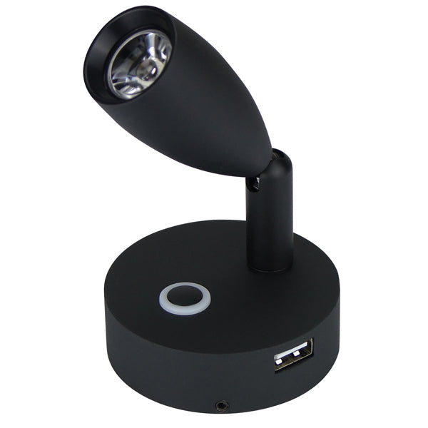 Relaxn LED Bullet Reading Light + USB Outlet Matte Black-Relaxn-Cassell Marine