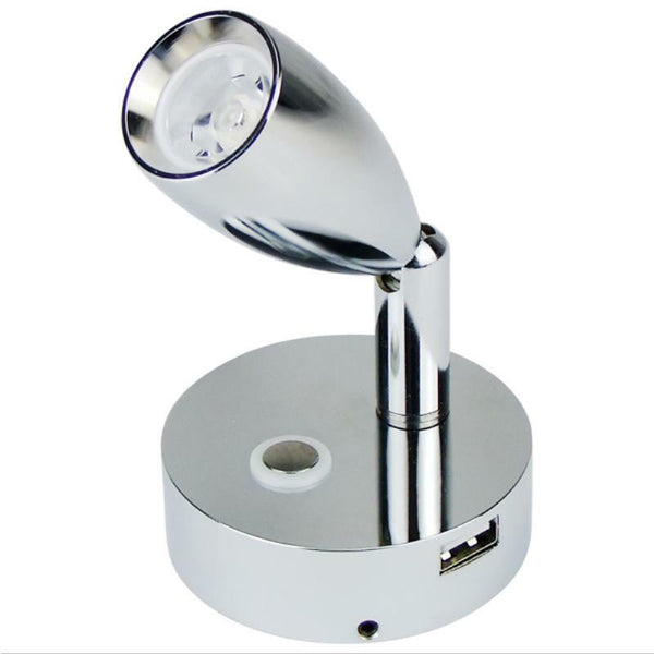 Relaxn LED Bullet Reading Light with USB Outlet Chrome-Relaxn-Cassell Marine