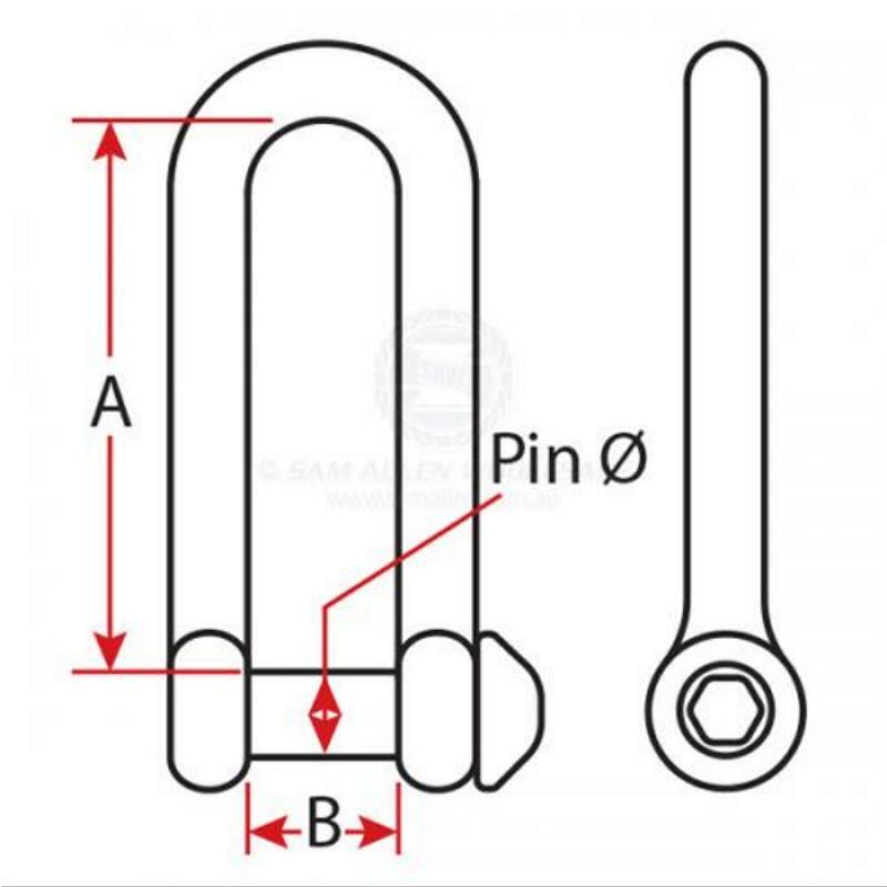 Shackle 'D' 316G Stainless Steel with Allen Key Round Head Pin