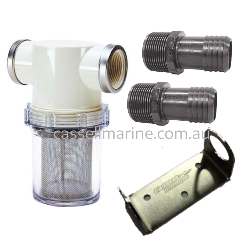 Shurflo Boat Water Strainer Filter Kits With Mounting Bracket & Hose Barbs-RWB-Cassell Marine