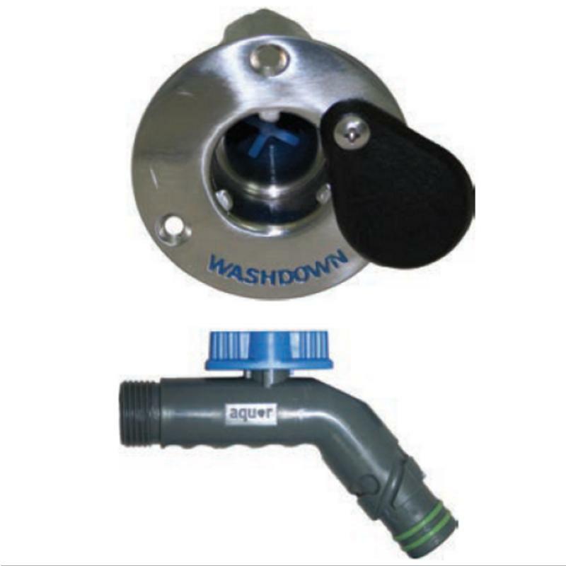 Stainless Steel DECK WASH 3 Groove Connector with 130 Angled Connector with On / Off Faucet On Connector FLUSHER