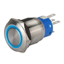 Stainless Steel Illuminated Push Button Switch BLUE LED Light Ring  5 Amp