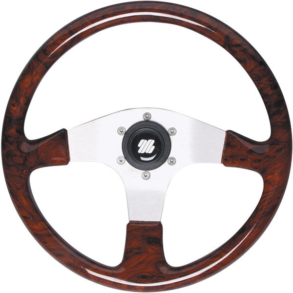 Steering Wheel - Burl Wood Grip, Silver Spokes-SAW-Cassell Marine